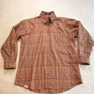 Overton Men's M Brown Plaid Cotton Woven Long Sleeve Button-Up Wrinkle Resistant